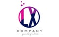 LX L X Circle Letter Logo Design with Purple Dots Bubbles