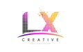 LX L X Letter Logo Design with Magenta Dots and Swoosh