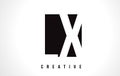 LX L X White Letter Logo Design with Black Square.