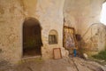 Inside entrance to ancient monk caves cut in coquina cliff of Beheading of John the Baptist Rock Friary