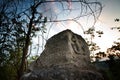 Liadova, Ukraine, memorial stone at the entrance to Beheading of John the Baptist Rock Friary, ancient monastery cut in stone