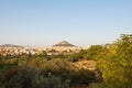 Lycabettus pine covered hill from Filopappos Hill in Athens, Greece. Royalty Free Stock Photo