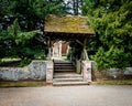 UK Norfolk Sandringham Estate 2019 April 23: Lych gate at the Church of St. Mary Magdalene Sandringham Norfolk