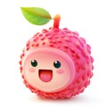 Lychee character with a happy expression and green leaf