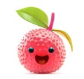 Lychee character with a joyful expression and a green leaf