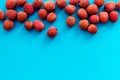 Lychee frame. Exotic asian fruits on blue background top-down copy space Royalty Free Stock Photo
