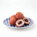 Lychee Fruit Plaid Plate with Two Halves Royalty Free Stock Photo