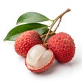 Lychee Fruit with Leaves isolated on transparent background Royalty Free Stock Photo
