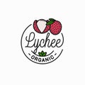 Lychee fruit logo. Round linear of litchi slice