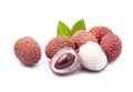 Lychee fruits with leaves Royalty Free Stock Photo