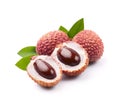 Lychee fruits with leaves Royalty Free Stock Photo