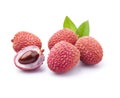 Lychee fruits with leaves on white backgrounds Royalty Free Stock Photo