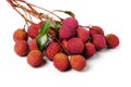 Lychee with leaves isolated on white background. Tropical fruit Royalty Free Stock Photo