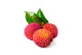 Lychee with leaves isolated on white background. Tropical fruit Royalty Free Stock Photo