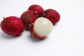 Lychee peeled on a white background