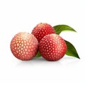 Realistic Lychee Fruit With Leaves On White Background