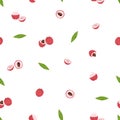 Lychee Tropical Fruit Background. Exotic Summer Fruit. Summer Food. Vector Royalty Free Stock Photo