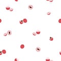 Lychee Tropical Fruit Background. Exotic Summer Fruit. Summer Food. Vector Royalty Free Stock Photo