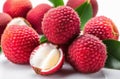 Lychee on a white background with reflection