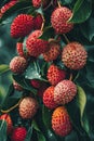 lychees exotic fruit close-up on the tree. selective focus Royalty Free Stock Photo