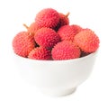 Lychees fruits in bowl isolated