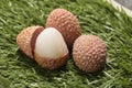 Lychees on grass background