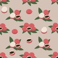 Lychees isolated. Exotic glat fruits. Seamless pattern.