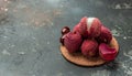lychees, Ripe lychee. Exotic asian fruits on a dark background, Long banner format. top view