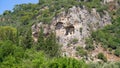 Kings tombs in the cliff face Kaunos Dalyan, Turkey.