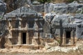 A Lycian rock-cut tomb at the ancient site of Myra at Demre in Turkey. Royalty Free Stock Photo