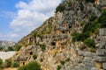 Lycian rock tombs of the necropolis in Demre, the ancient city of Myra, one of the main centers of Lycia Royalty Free Stock Photo