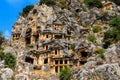 Lycian rock tombs of the necropolis in Demre, the ancient city of Myra, one of the main centers of Lycia Royalty Free Stock Photo