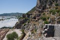 Lycian tombs in Myra and greenhouses (Turkey) Royalty Free Stock Photo