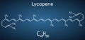 Lycopene molecule. Structural chemical formula on the dark blue background