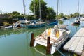 Lydney harbour Gloucestershire England uk with boats in summer