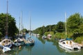 Lydney harbour Gloucestershire uk with boats in summer