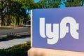 Lyft logo sign near engineering center and self-driving division of ridesharing company Lyft