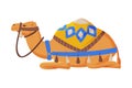Lying Camel with Saddle, Ttwo Humped Ddesert Animal, Symbol of Egypt Flat Style Vector Illustration on White Background Royalty Free Stock Photo
