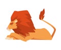 Lying Lion, Mammal Jungle Animal Character, Side View Cartoon Vector Illustration