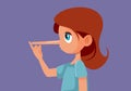 Lying Little Girl Growing a Big Nose Vector Cartoon Illustration