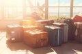Lying luggage at an airport as an effect of the staff shortage of the ground personnel. Neural network AI generated