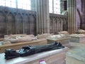 Lying marble statues above tombs in Saint Denis Cathedral in Paris, France.