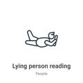 Lying person reading outline vector icon. Thin line black lying person reading icon, flat vector simple element illustration from Royalty Free Stock Photo