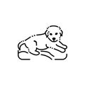 Lying puppy on pillow color line icon. Pictogram for web page