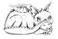 lying wood dragon line illustration