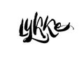 Lykke lettering. It is a Danish happiness concept. Hand drawn calligraphy inscription. Brush pen modern text. Black on white Royalty Free Stock Photo