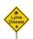 Lyme Disease warning on a on yellow highway caution road sign