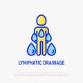 Lymphatic drainage thin line icon, stimulation of lymph to remove toxins and water from body. Modern vector illustration