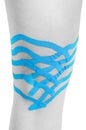 Lymphatic knee technique, two fan strips. Kinesiology Tape in si Royalty Free Stock Photo