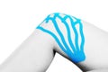 Lymphatic knee technique, two fan strips. Kinesiology Tape in si Royalty Free Stock Photo